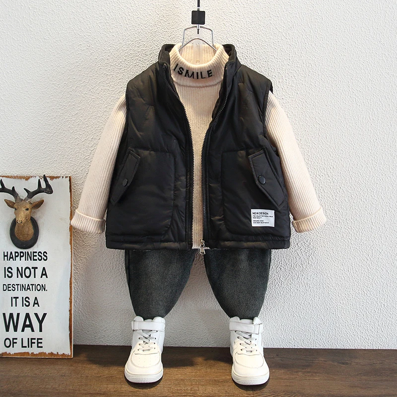 

Утепленный хлопковый жилет для мальчиков на флисовой подкладке, осенне-зимняя модная детская куртка-пальто с длинными рукавами, водонепроницаемая, стандартного кроя