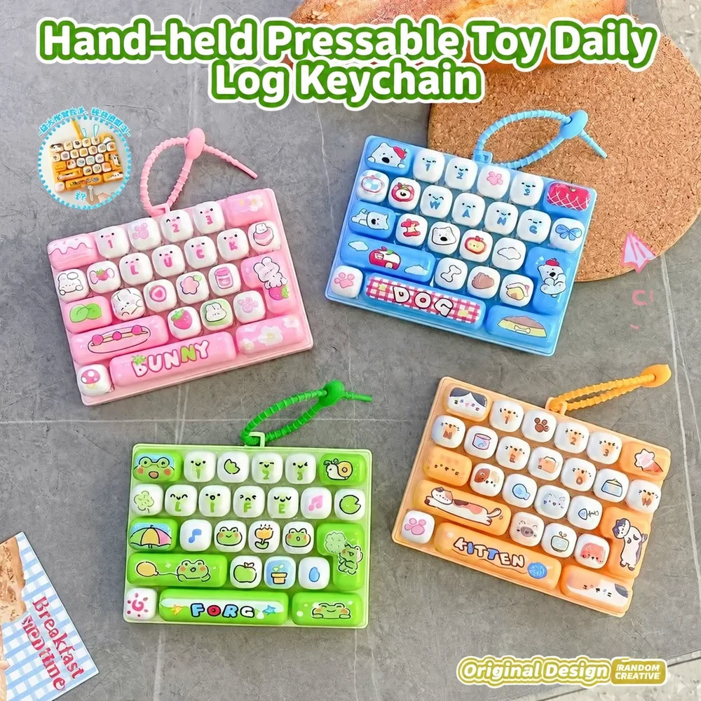 1Pcs New 26-Key Animal Diary Keyboard Keychain Resin Cute Style Keyboard Fidget Stress Relief Pendant for Backpack Bag Pendant