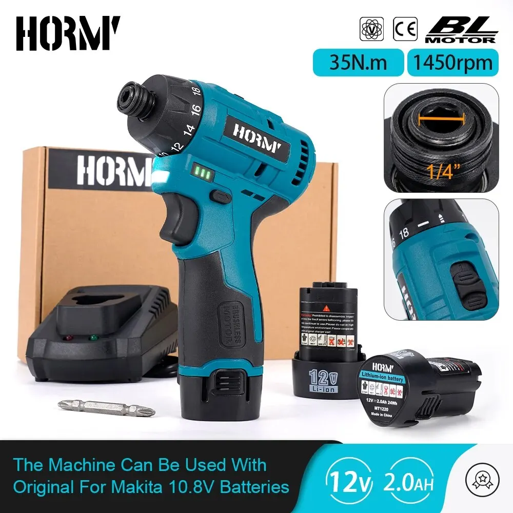 Hormy Brushless 12V Electric Screwdriver Mini Lithium Screw Driver Cordless Drill 18+1 Carpenter Tools For Makita 10.8V Battery