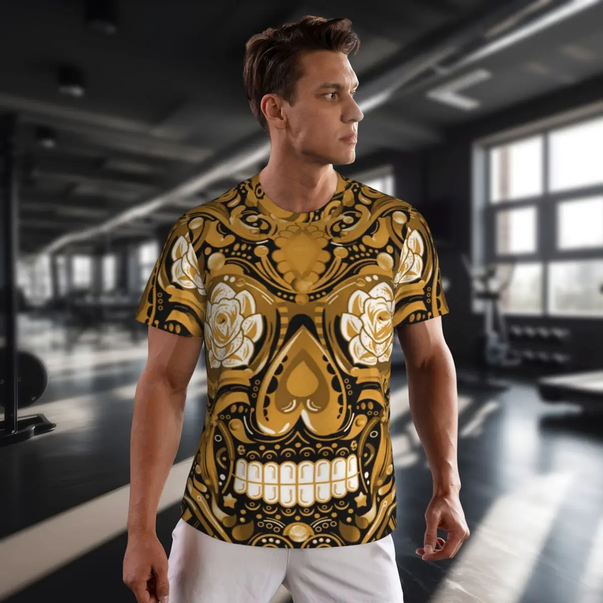 브론즈 스팀펑크 슈가 해골 힙합 운동복 티셔츠, 반팔 속건성 티셔츠, 여름 스트리트웨어, 오버사이즈 티