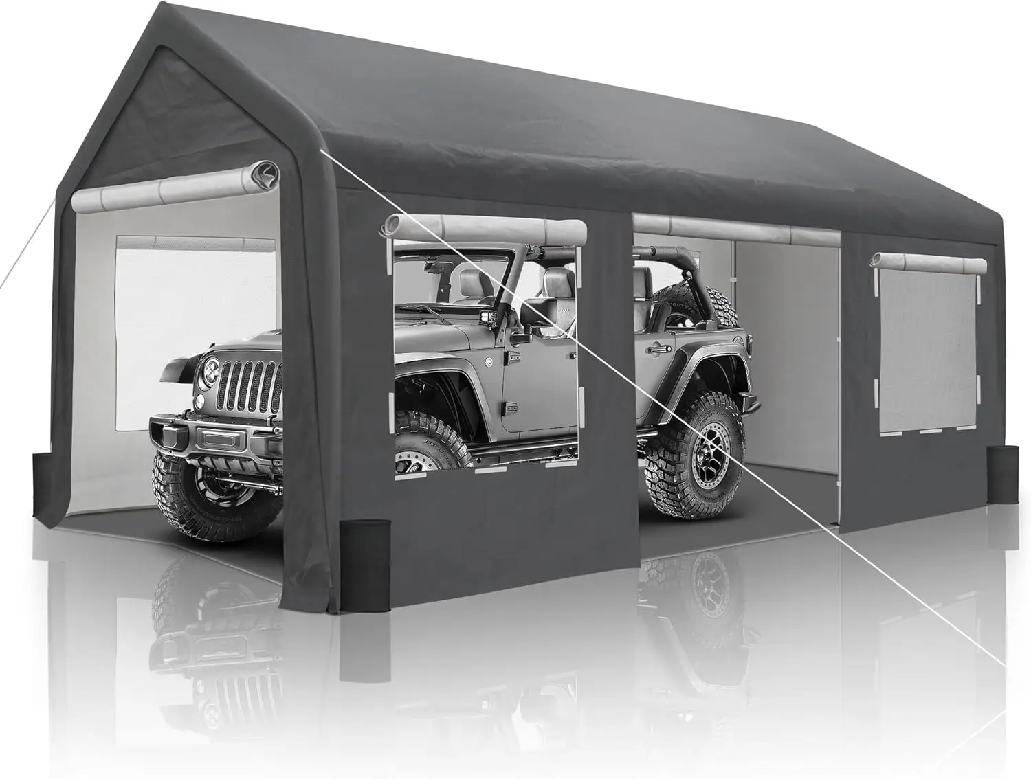 Upgrade 10' x 20' Heavy Duty Carport Extra Large Outdoor Shelter with Roll-up Ventilated Windows & Side Doors, Portable Garage f