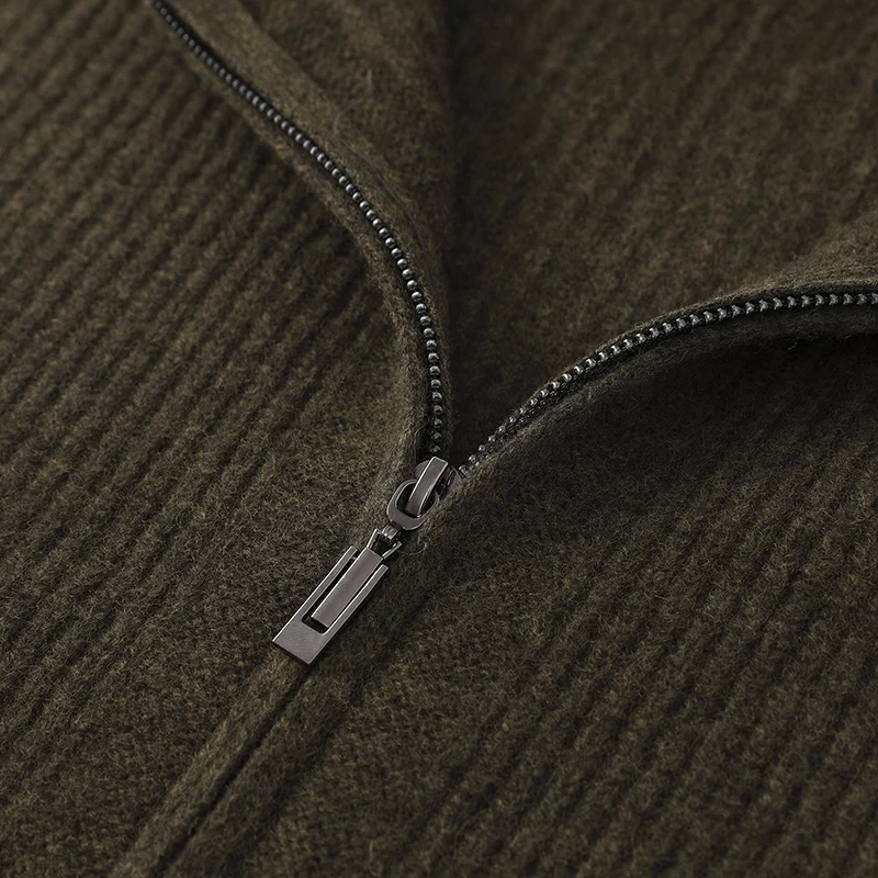

Men's Wool Cardigans Autumn Winter Thick Sweater Mock Neck Cashmere 100% Merino Wool Knitwear Comfor Casual Simple Zippers Coat