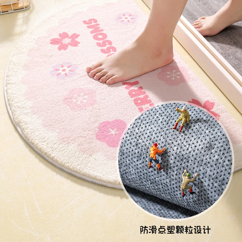 Ins Simple Bath Mats Small Fresh Flowers Floor Rug Home Entrance Carpet Bedroom Toilet Bathroom Door Absorbent Non-Slip Foot Pad