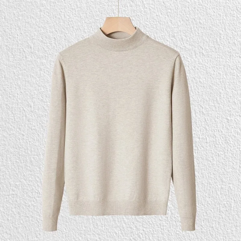 Maglione a mezzo dolcevita da uomo in autunno inverno più t-shirt con fondo lavorato a maglia a collo medio con calore in velluto