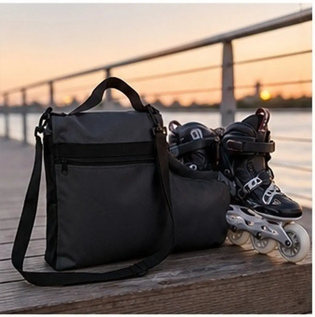 Inline Skate Bag Heavy-Duty Waterproof Fabric Reinforced Bottom Strap Large Capacity Interior for Roller Ice