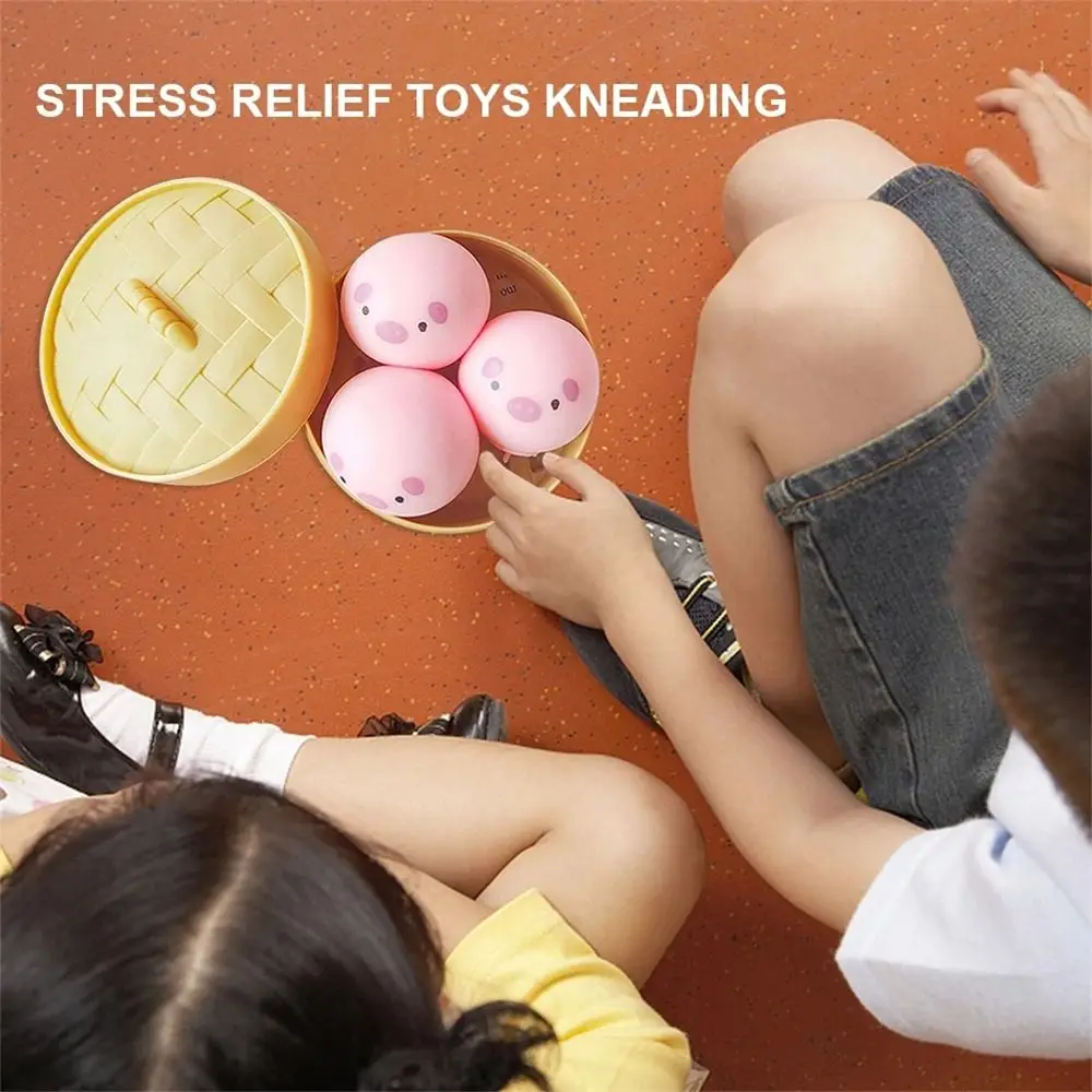 Steamed Dumpling Mini Squeeze Toys Pig/Chick Steamer Animal Dumpling Toys Soft TPR Hand Exercise Dog Bun Squeeze Balls