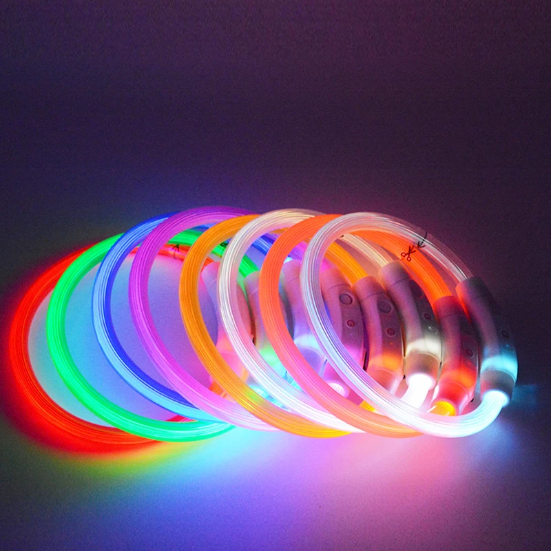 PVC LED Fiber Optic Dog Collar, USB Rechargeable Night Safety Light, Multi-Color, Available Pet Collar, 40 Cm, 50 Cm, 70 Cm, 1 P