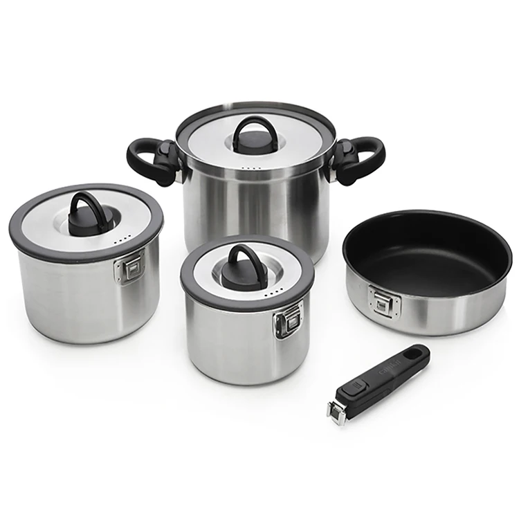 Manufacturer Stainless Pot Portable Outdoor Camping Cookware Set Picnic Folding Cooking Pot Pan For Hiking And Outdoor