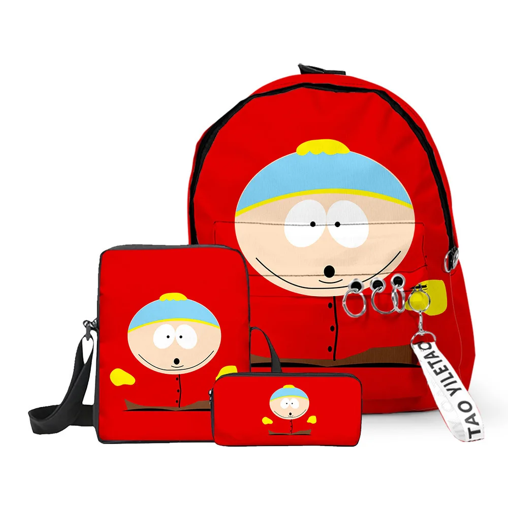 

Cartoon Popular SOUTH PARK 3D Print 3pcs/Set pupil School Bags Oxford Key Chain Backpack Inclined shoulder bag Pencil Case