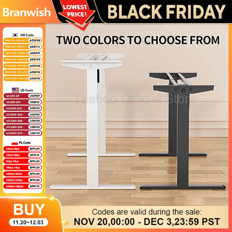 Adjustable Electric Standing Desk Frame Height Length Stand Up Shelf Lifting Computer Table Stand for Home Office(Only Frame)