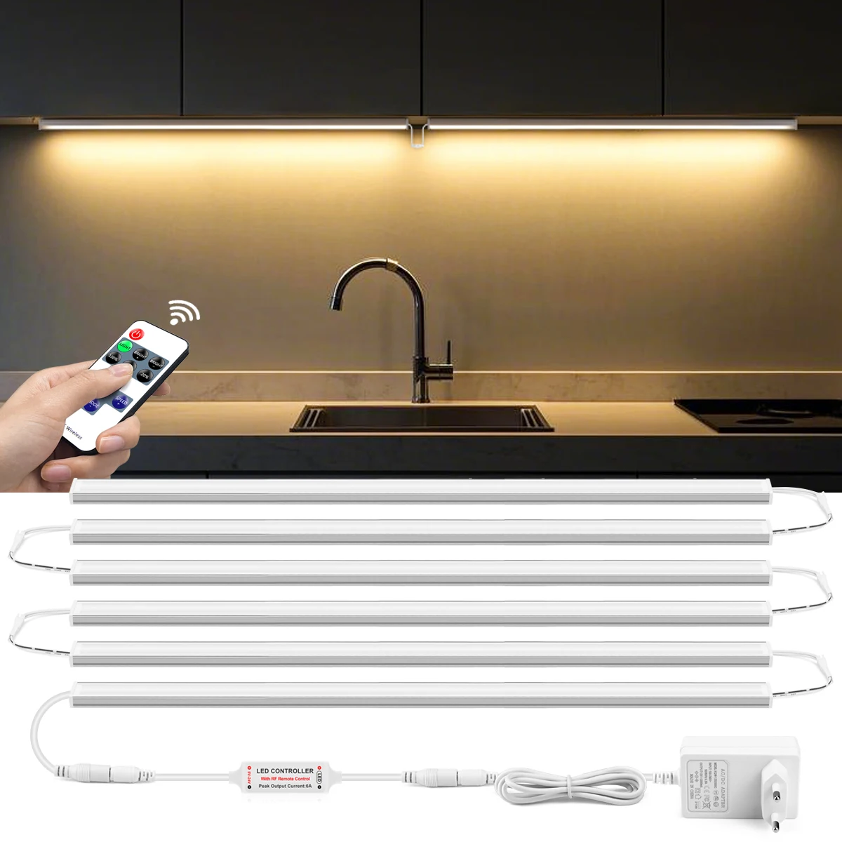 12V Under Cabinet LED Night Lights with Remote Control Dimmable Aluminium Bar Light Tube Display Closet Showcase Wardrobe Lamp