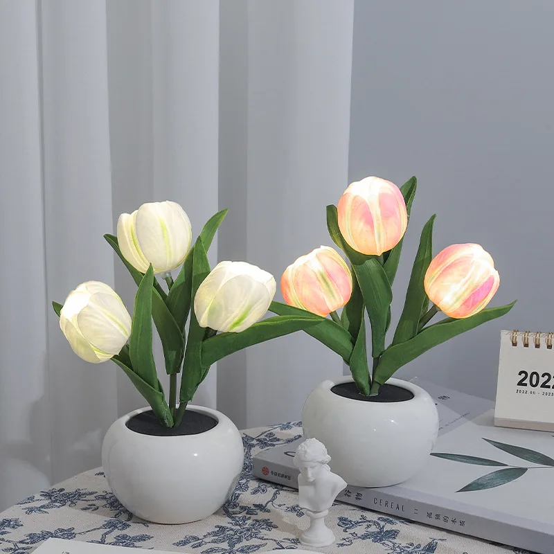 LED مصباح طاولة السرير ، باقة الزهور ، غرفة نوم ، جو رومانسي ، زهرة ، الخزامى ، ديكور المنزل ، هدية عيد ميلاد