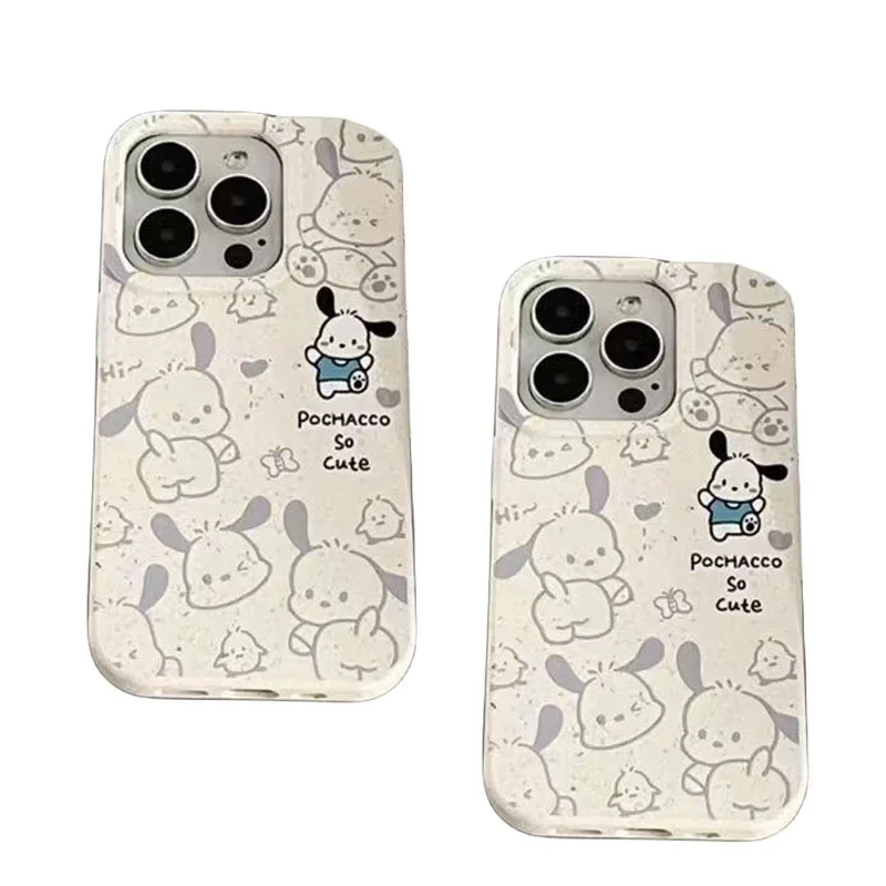 Sanrio-funda de teléfono con soporte de Pochacco para IPhone, 15 Pro, 14, 13, 12, 11 Pro Max, X, cubierta creativa de dibujos animados, protección