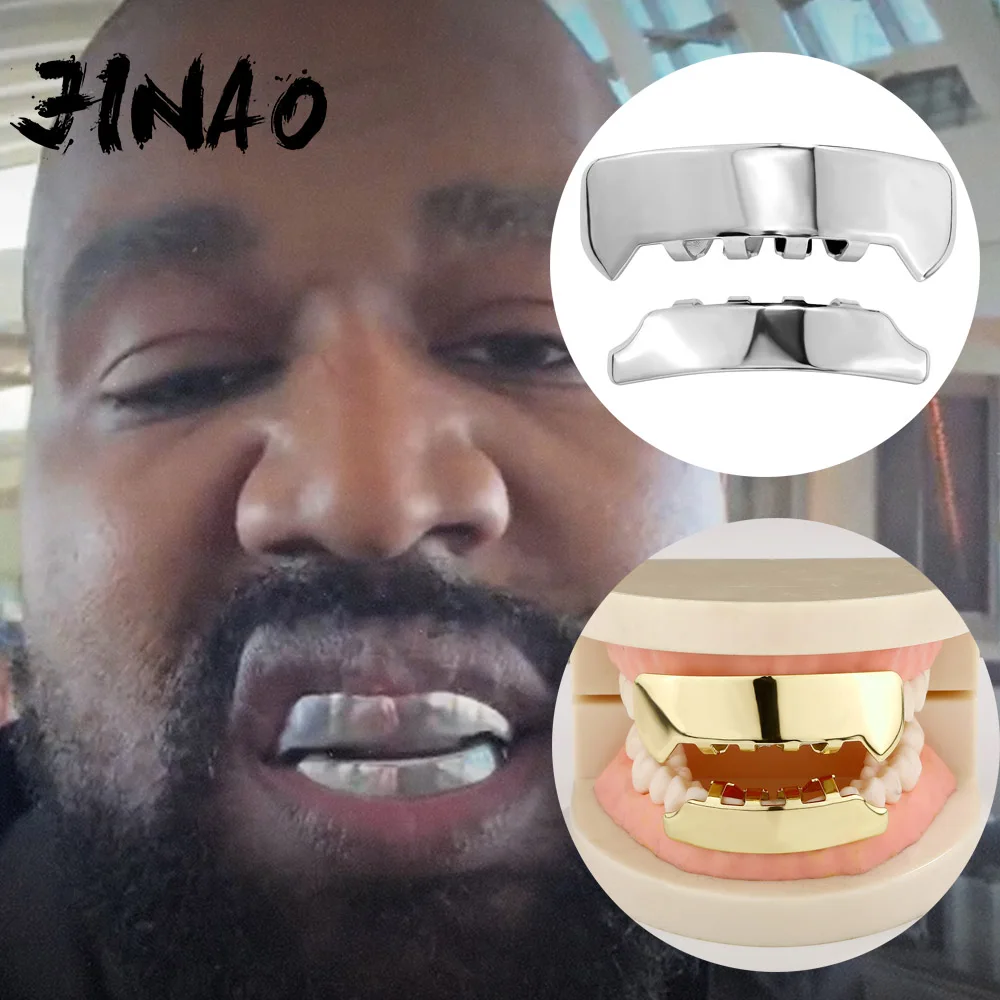 JINAO Hip-Hop Glattes Oberflächen-Grillz-Set mit 8 Zähnen für Männer und Frauen, Ober- und Unterkiefer, Glänzende Yeh Grillz, Punk-Rapper, Weihnachten