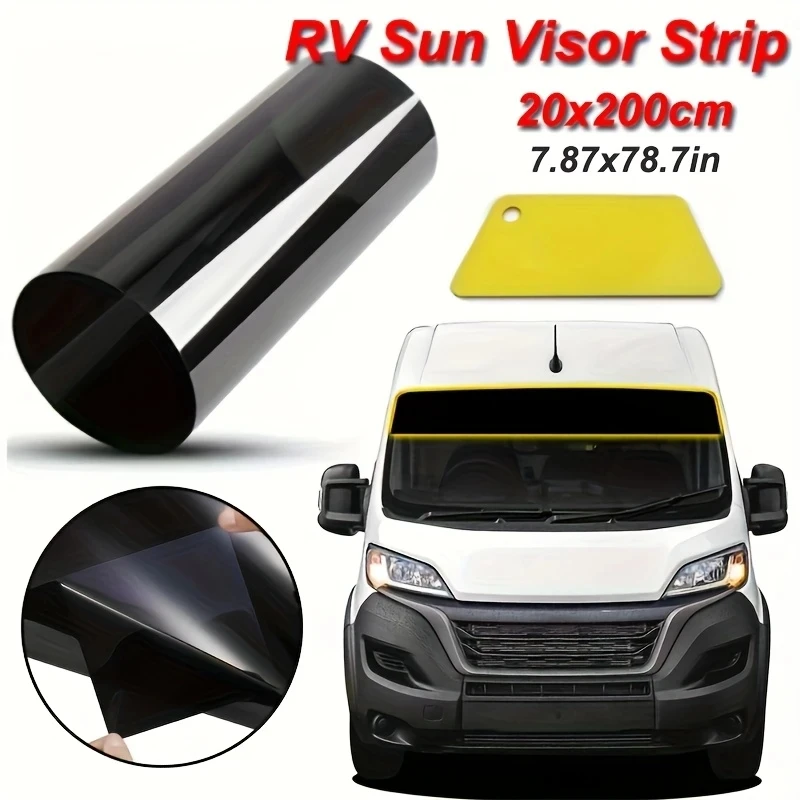 Gloss Black Sun Strip For RV Windshield-Universal PVC Windscreen Sun Shade With Fitting Tool Camper Accessories