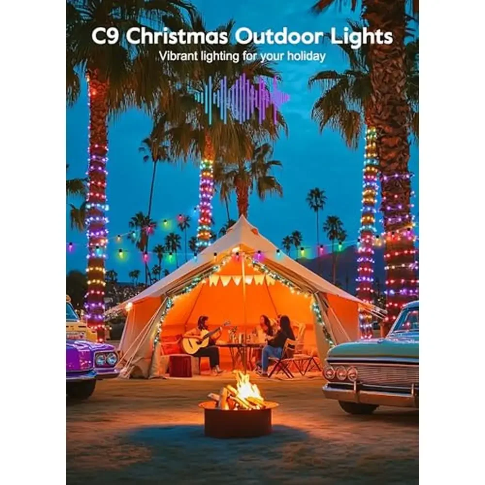Outdoor Christmas Lights 100 LED Color Changing Fairy Lights App Control Music Sync Waterproof Smart C9 String Lights Holidays &