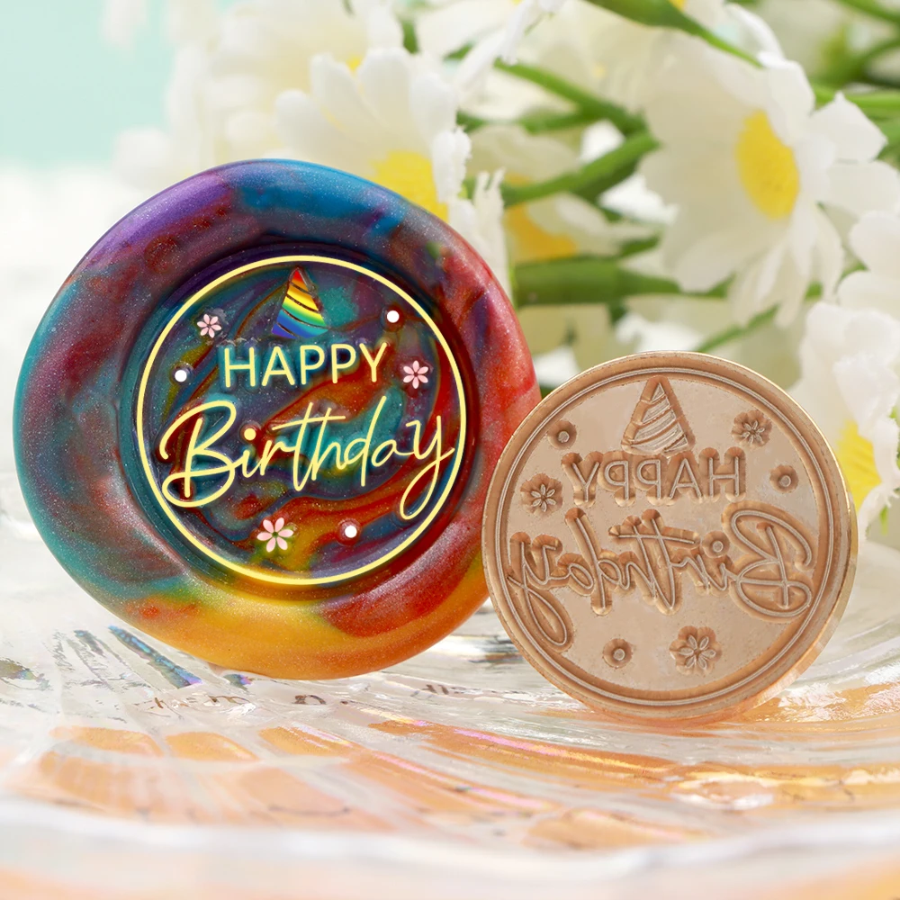 

Happy Birthday Wax Seal Stamp, Wax Seal Stamps Interchangeable Brass Stamp Heads for Decorating Gifts and Greeting Cards