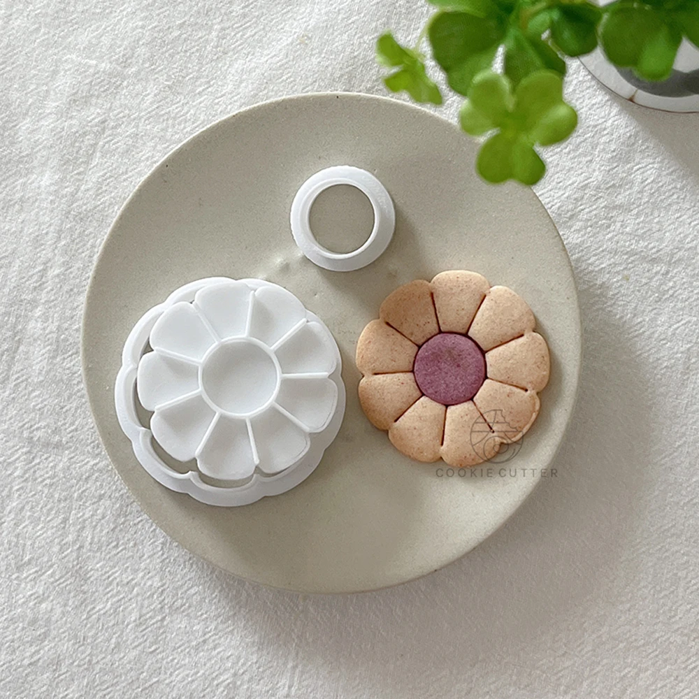 Flower Cookie Cutter Sunflower Daisy Shape Biscuit Mold 3D Hand Pressure Fondant Cake Decoration Tool Sugar Craft Dessert Baking