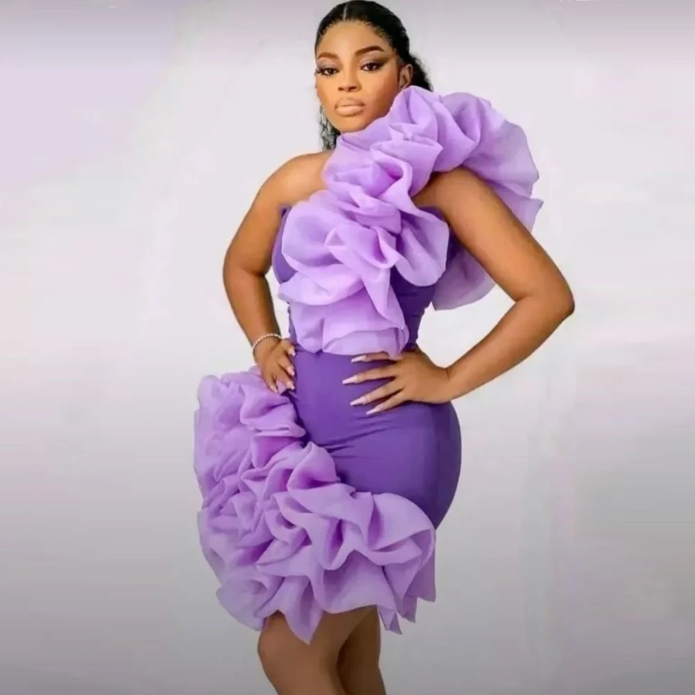 Splendidi abiti da ballo con volant monospalla increspato tubino in organza abiti da sera lavanda abito da festa formale da donna Robe De Soiree
