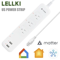 LELLKI Matter US/EU Smart Power Strip Multi Outlet Plug Works with Apple Home Voice Control SmartThings Google Home Timing App