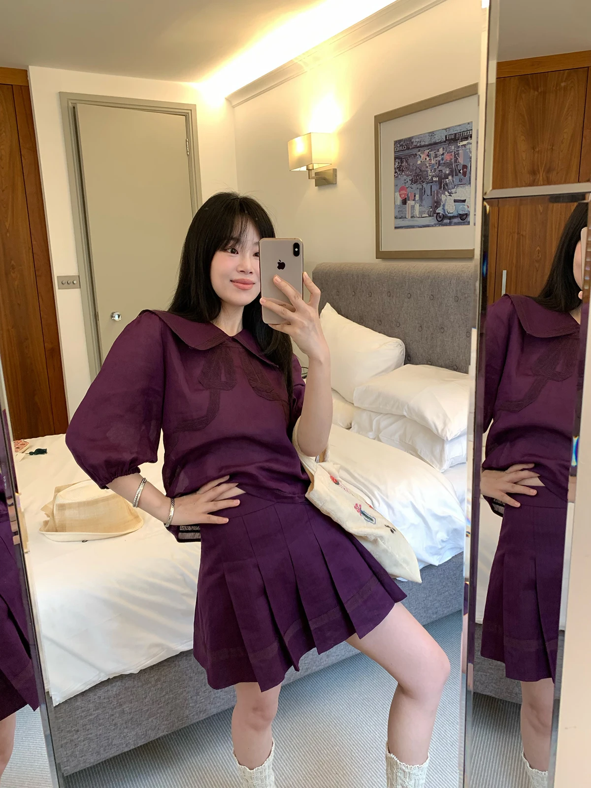 

Retro Knot Embroidered Linen Shirt with Pleated Skirt Women's Fashion Spring Summer Outfit Casual Commute Style