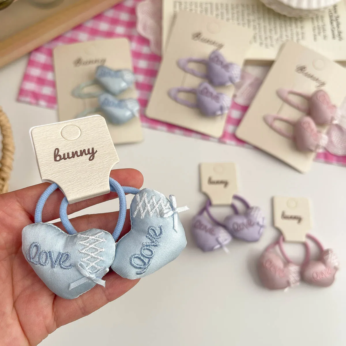 Hair Clips Hair Ties Embroidered Letter Heart BB Clip Sweet Premium Baby Girls Ponytail Elastic Fabric Lightweight Party