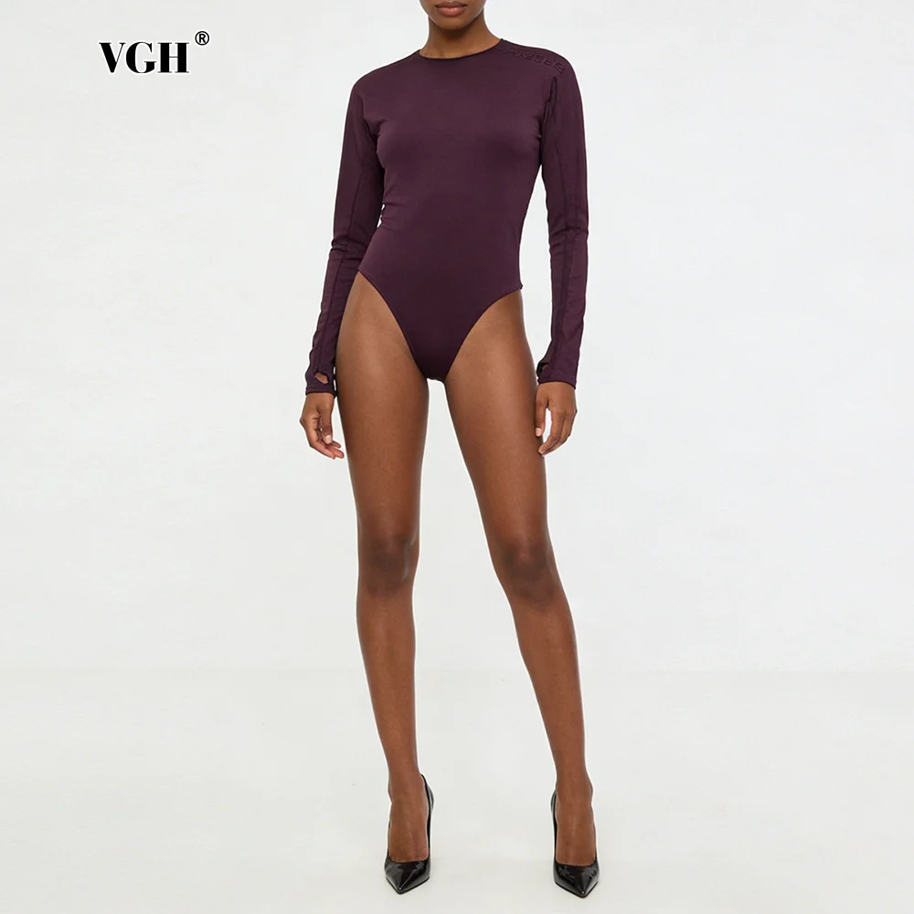 

VGH Solid Slim Fit Casual Confortable Jumpsuits For Women Rouns Neck Long Sleeve Spring Temperament Jumpsuit Female Fashion New