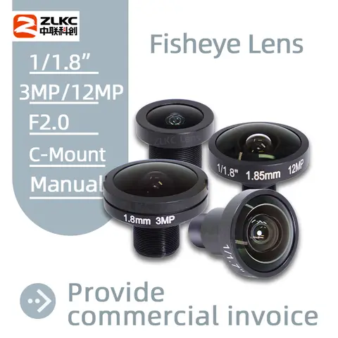 ZLKC 산업용 카메라용 어안 렌즈 M12-Mount, 광각 185 ° 초광각 12MP 렌즈, 1/1.8 인치 M12, 1.85mm, 3.2mm