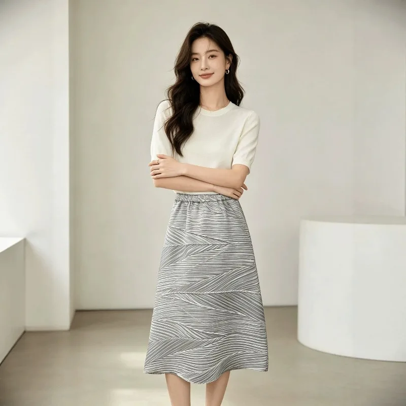Miyake Pleated 2026 Twill Pleated Elegant High-Waisted Commuter Versatile Temperament Solid Color Draped Mid-Length Skirt Pleat