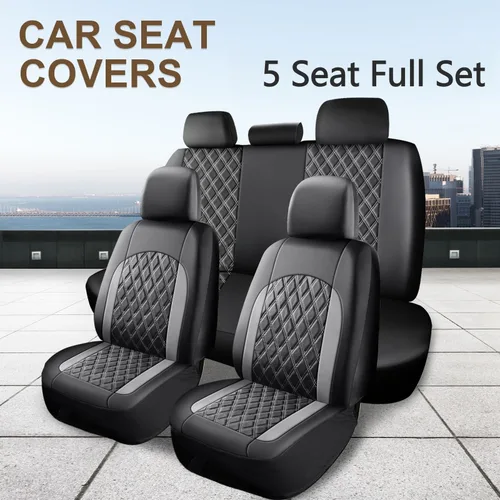 Imagen 1 del producto Funda de asiento de coche acolchada de cuero PU de lujo de 5 plazas, adecuada para camioneta SUV de coche, fundas de asiento de protección envolvente completa