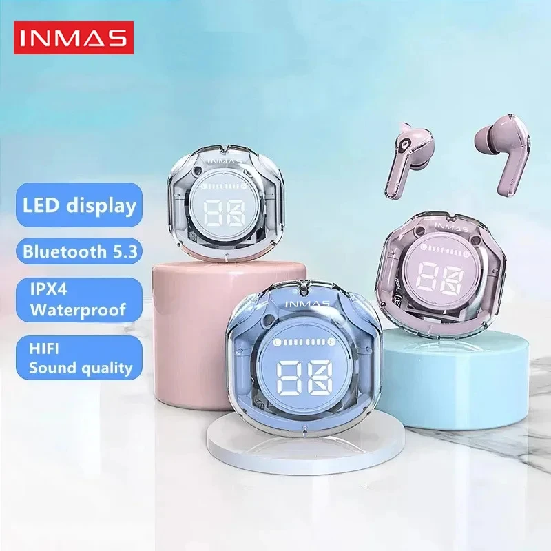 

INMAS T8 TWS ANC Wireless Bluetooth Transparent Headphones LED Digital Display Earbuds Noise Reduction Stereo sound Headset