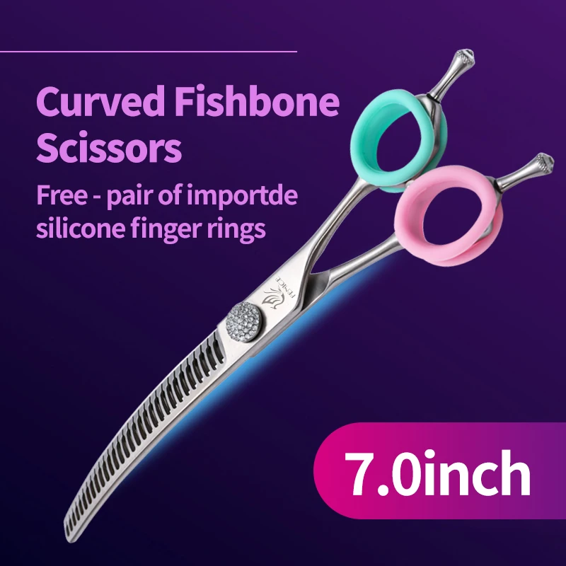 Fenice Professionele JP440c 7 inch Hoge kwaliteit hond Grooming Schaar Gebogen dunner Schaar Chunker Dunner Schaar