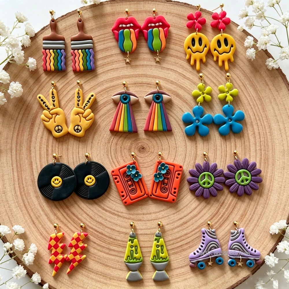 70's Hippie Groovy Retro Polymer Clay Cutters Cool Hip‑hop Entertainment Music Soft Pottery Clay Earrings Jewelry Making Tools