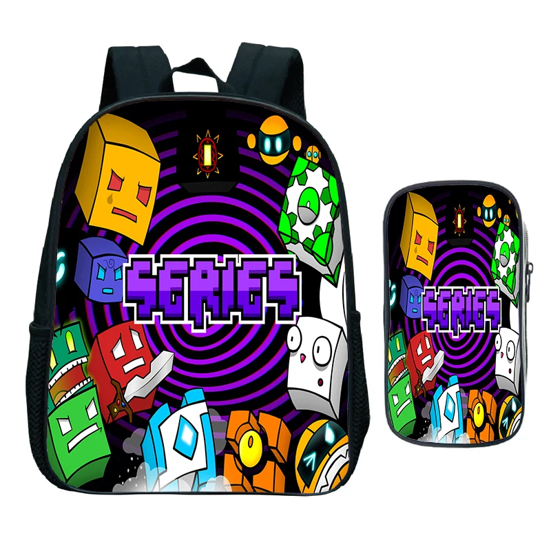 

Kids 2pcs Set Backpack Geometry Dash Print School Bags for Preschool Boys Girls Kindergarten Backpack Waterproof Bookbag Gift