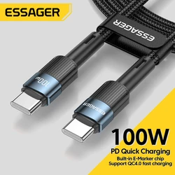 Essager 100W USB 유형 C USB C 케이블 USB-C PD 충전기 Macbook 용 와이어 코드 삼성 Xiaomi 타입 C USBC 케이블 3M