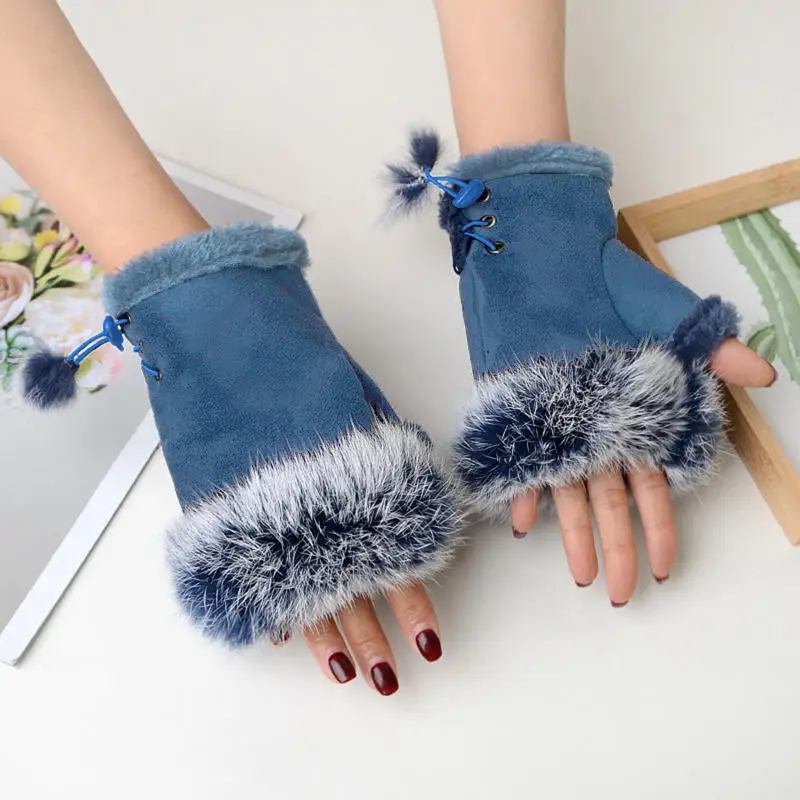 Weiche Winter Halbe Finger Handschuhe Frauen Warme Luxus Plüsch Fingerlose Handschuhe Handgelenk Fäustlinge Schreiben