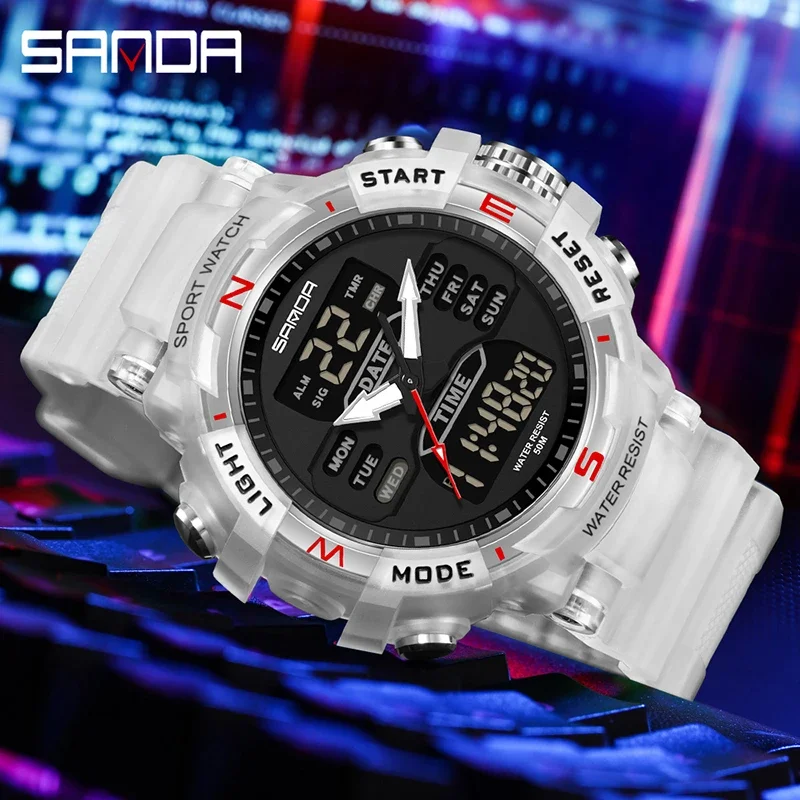SANDA 6176 fashionable and trendy waterproof electronic watch best-selling electronic watch alarm clock multifunctional watch