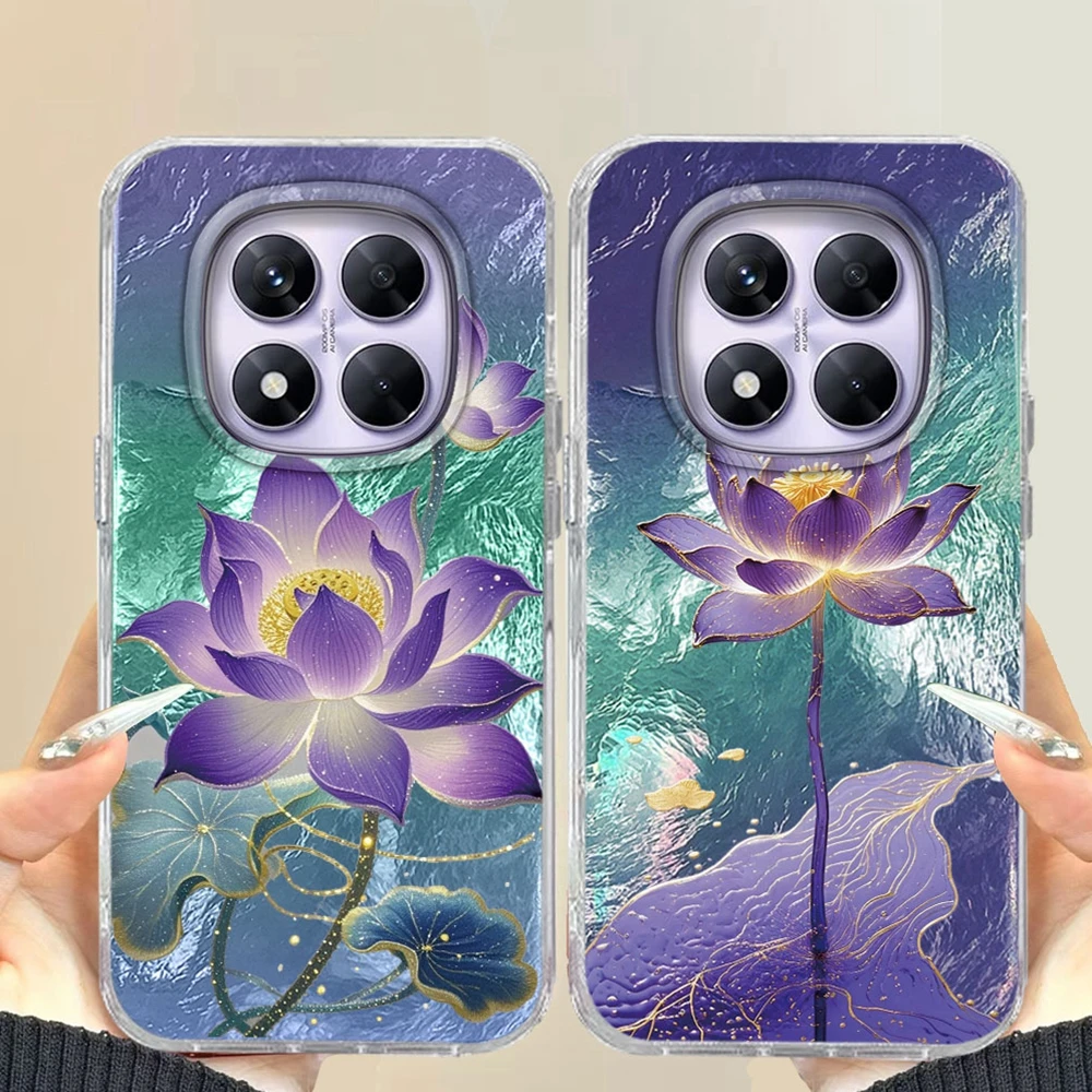 Blaue Lotusblüten-Mädchen-Handyhülle für Xiaomi Redmi Note 15 14 13 12 11 10 11S 10S 8 9 Pro 15C 14C 13C A3 A1 A2 9A A5 9C Abdeckung