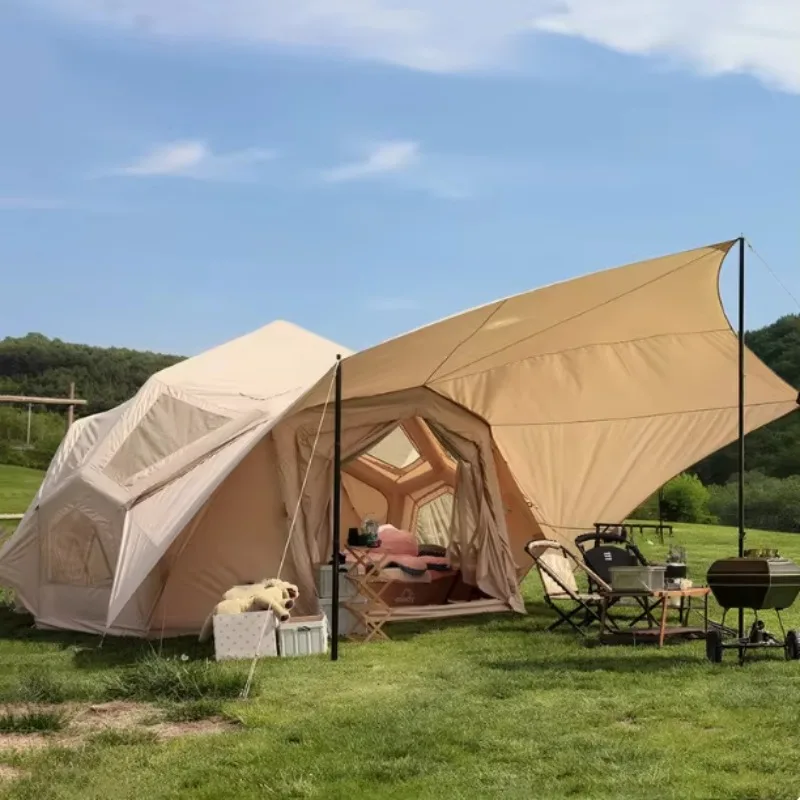 #￥Newest Outdoor Tent Luxury Portable Four-Season Double-Layer Round Large Inflatable Waterproof Tent with Free Pump