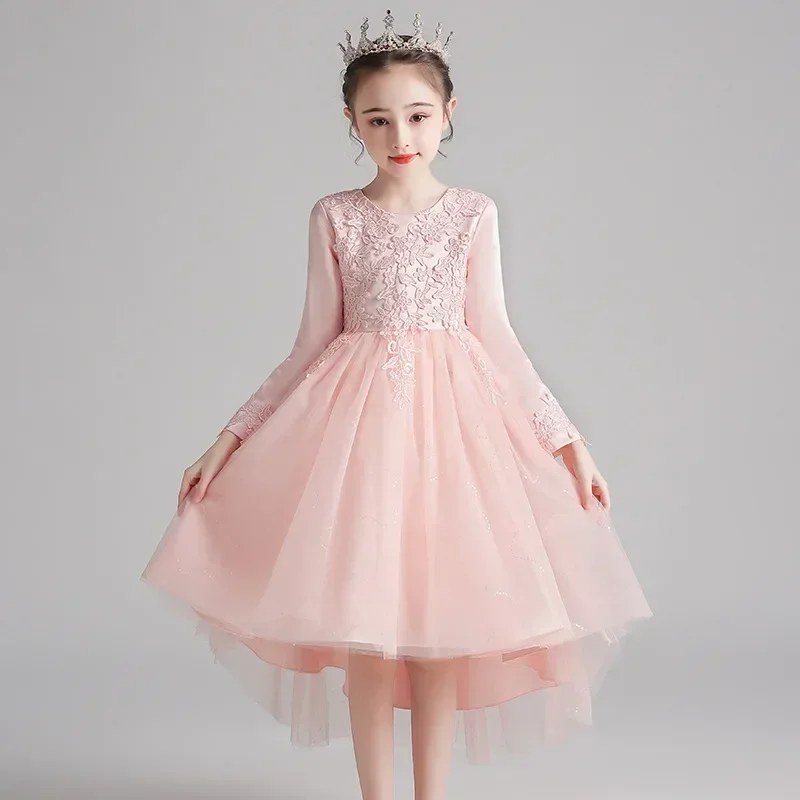 Vestido de noche de manga larga para niña, traje elegante de princesa para actuación de Piano, Primavera, 2023