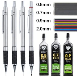 0.5 0.7 0.9 2.0mm Metal Automatic Pencil with Protective Cover 2B Lead School Office Writing Painting Stationery Supplies