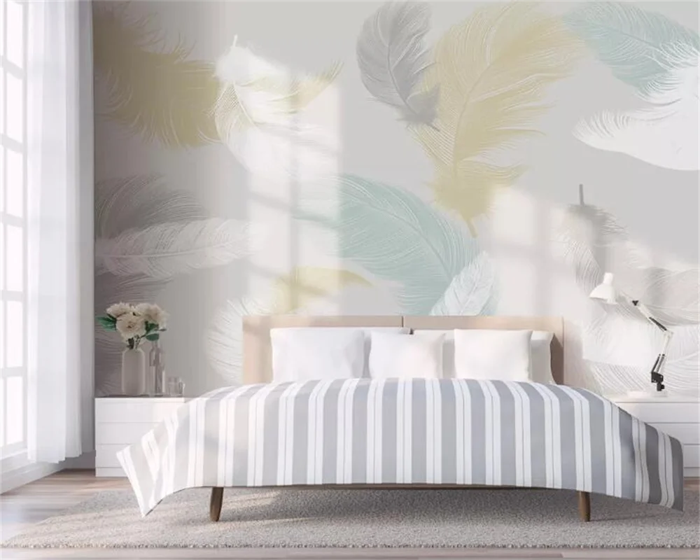 

Papel De Parede Custom Wallpaper Nordic Small Fresh Fashion Colorful Feather Bedroom Decorative Home Decor Mural Papier Peint