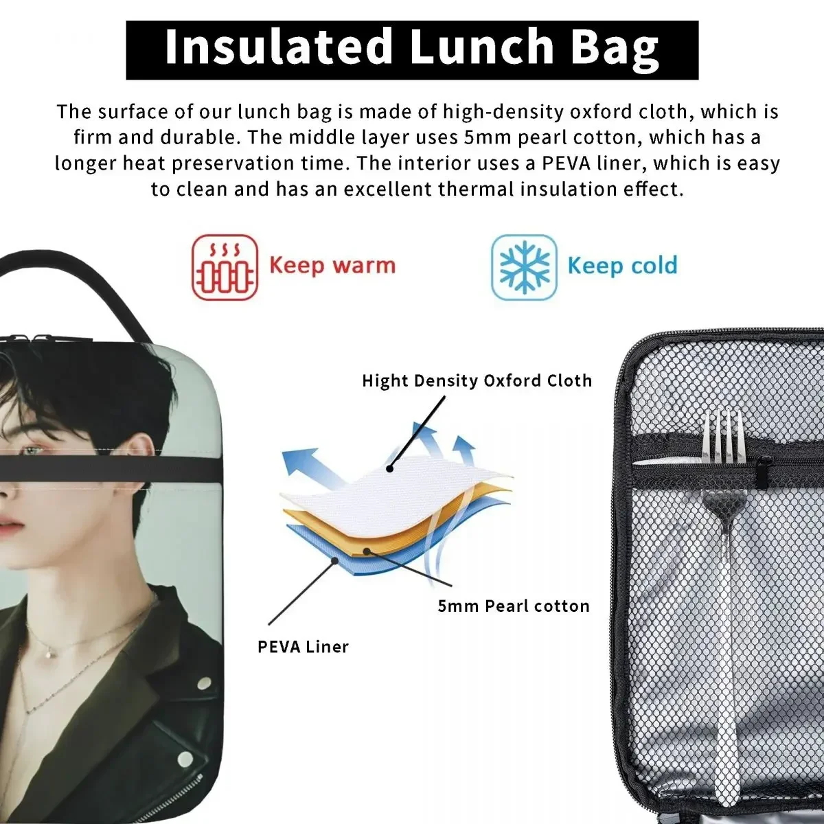 Cha Eun Woo Merch Insulated Lunch Bag For School Office Kpop Astro Food Storage Bag Portable Cooler Thermal Lunch Boxes