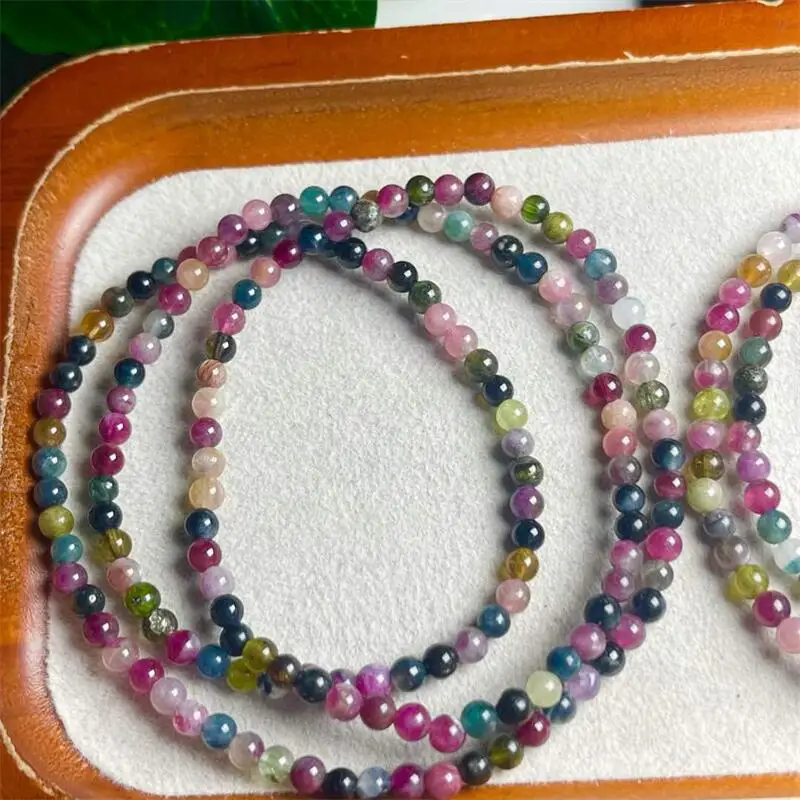 

3MM Natural Tourmaline Triple Circle Bracelet Gemstone Strings Fashion Beautifully Jewelry For Men And Women 1PCS