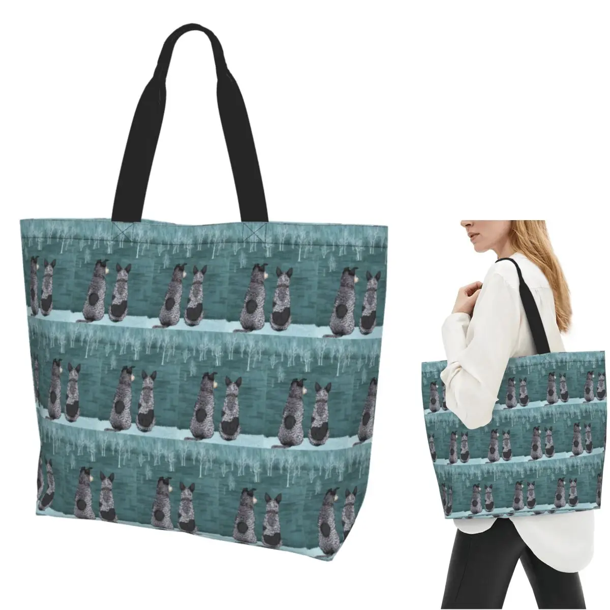 Australian Cattle Dog Blue Heeler Shopping Tote Bag Canvas Large Capacity Shoulder Bags Shopper Grocery Handbag for Women