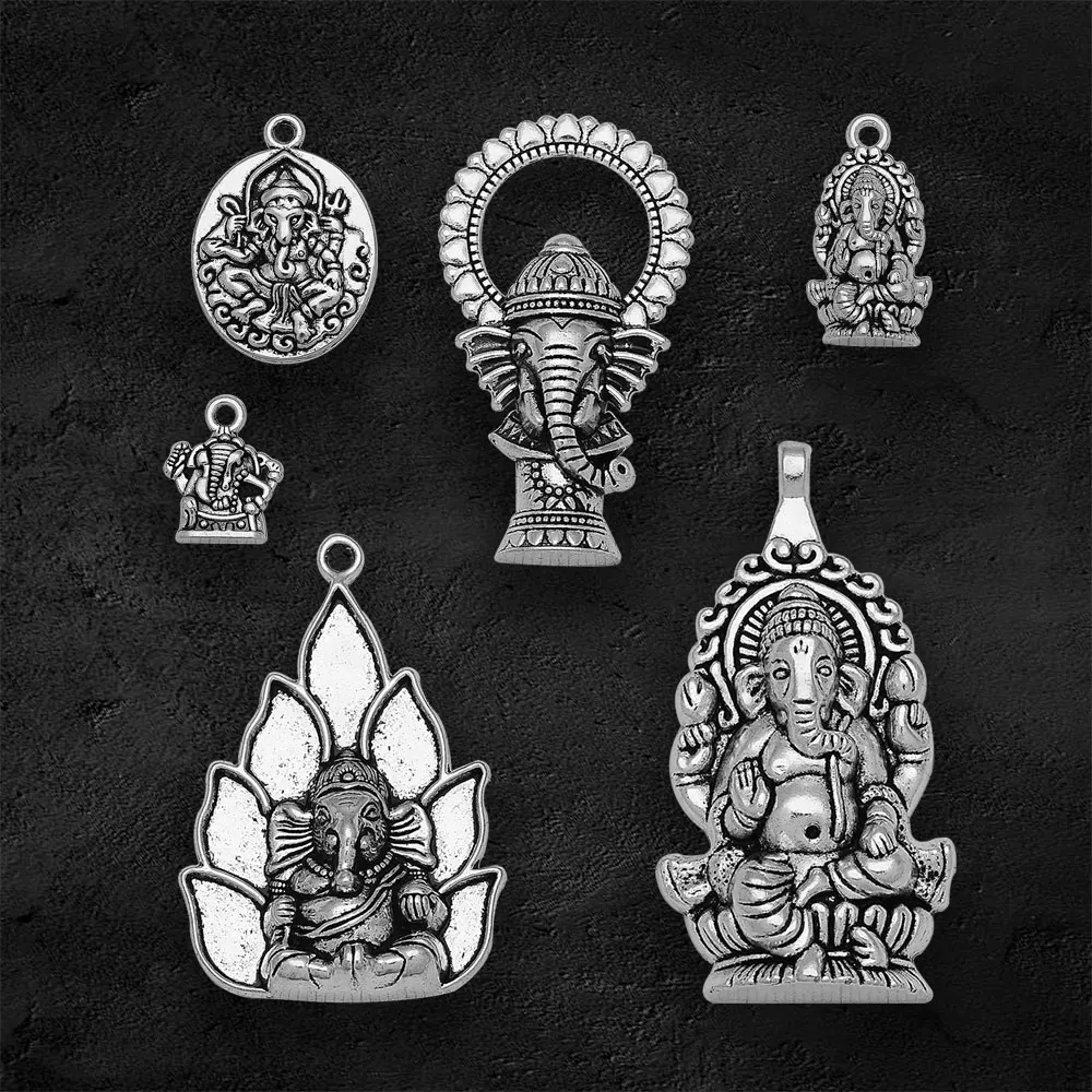 Antique Silver Plated Ganesha Ganapati Charms Elephant God Pendants For Diy Jewelry Supplies Bulk Wholesale Items Small Business