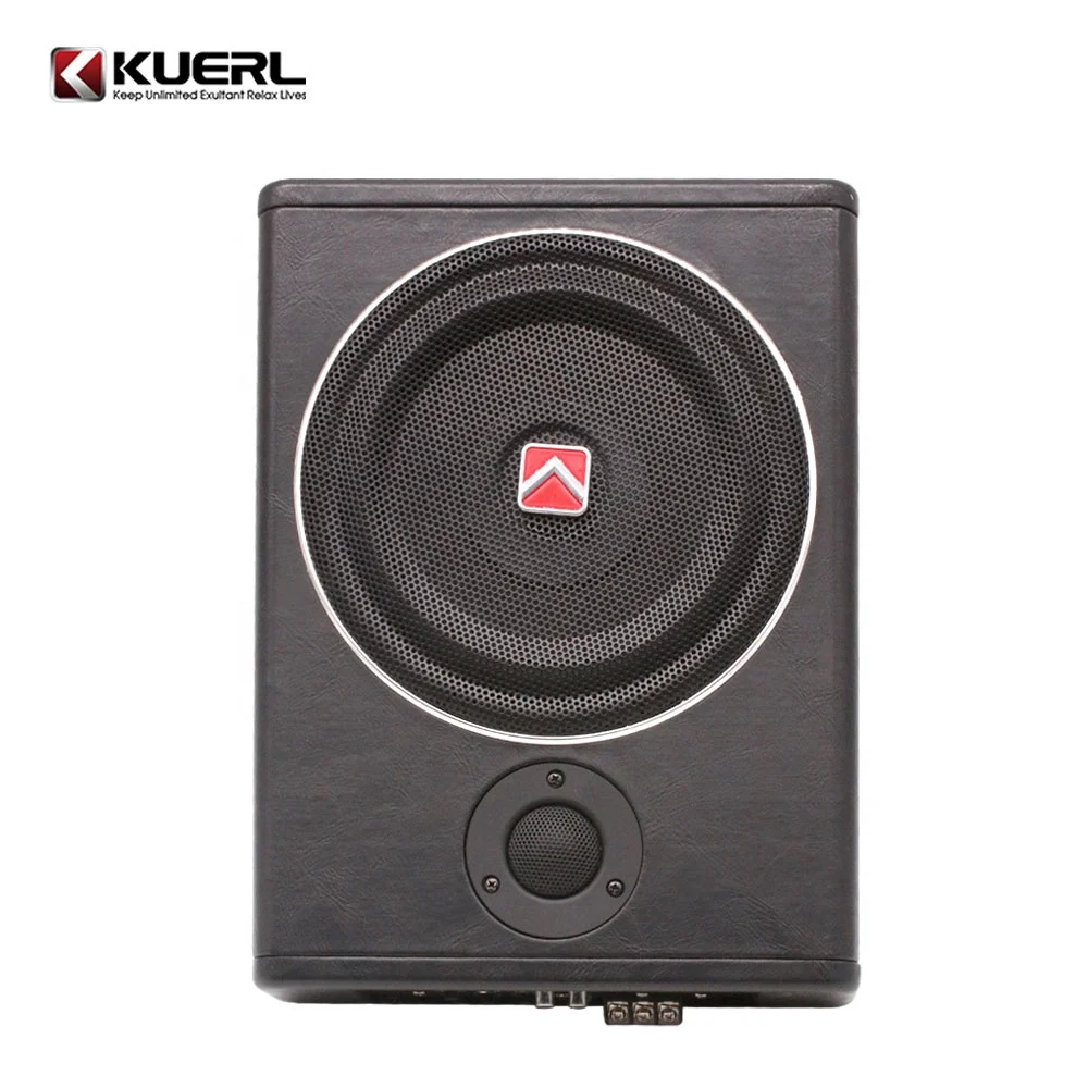 Best Wood material with leather-like texture 600W Mini High Power Under Seat Slim 8 Inch Car Audio Active Subwoofer with Tweeter