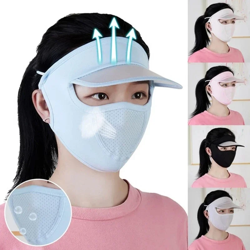 Thin Breathable Ice Silk Sunscreen Full Face Mask Beauty Sun Hat UV Protection Cycling Outdoor Beach