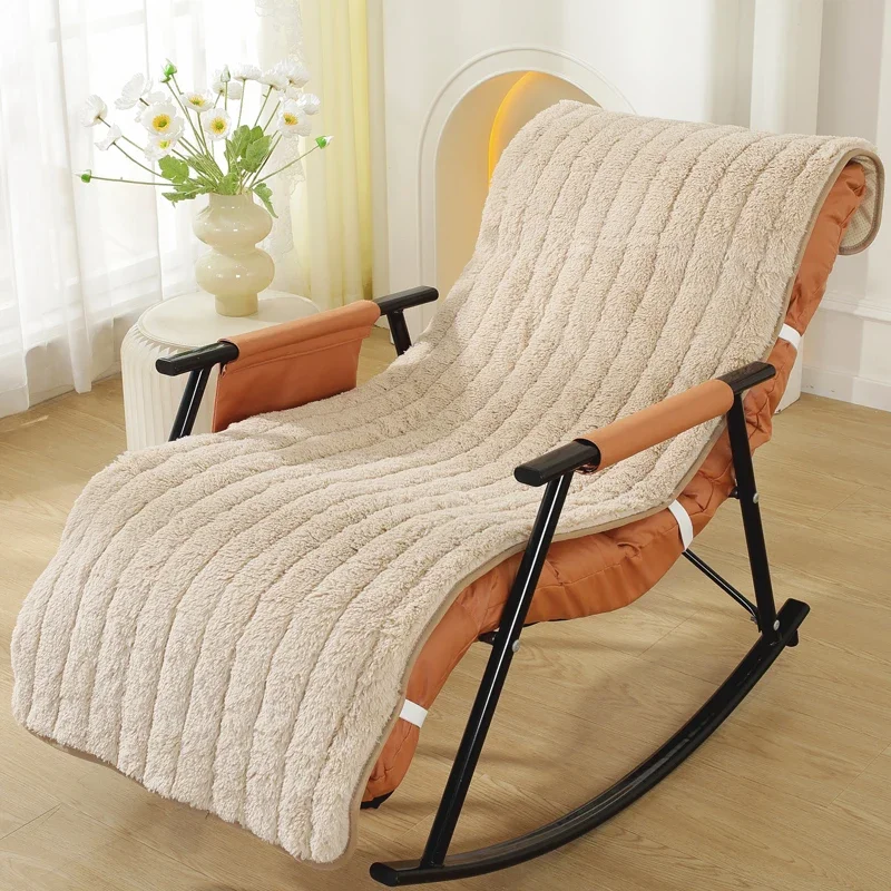 Comfortable Recliner Cushion Long Plush Seat & Backrest Integrated Pad Solid Color Anti-slip Cozy Lazy Chair Rocking Chair Mat