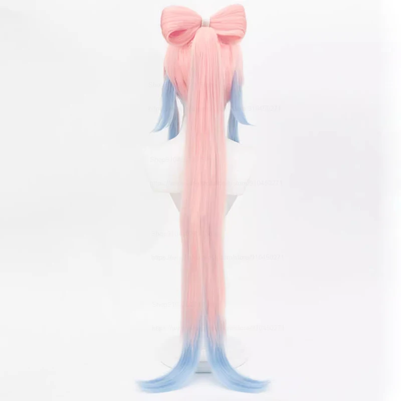 Genshin Impact Cosplay Kokomi Cosplay Wig 120cm Pink Mixed Blue Heat Resistant Synthetic Hair Game Anime Cosplay Wigs + Wig Cap